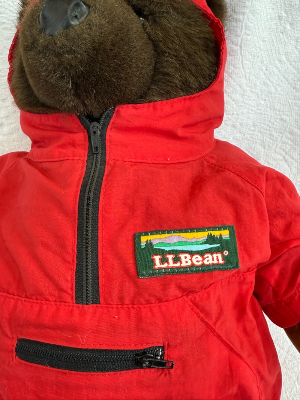 Vintage LL Bean Plush Brown Teddy Bear W/ Red Rain Parka Anorak Jacket - Picture 2 of 8